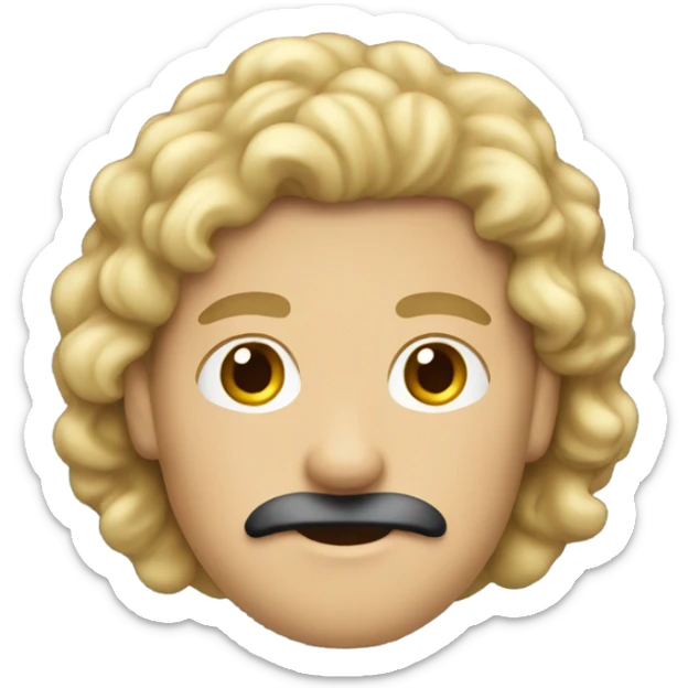 Regular caucasian guy emoji with a black mustache and shoulder length curly hair. sticker