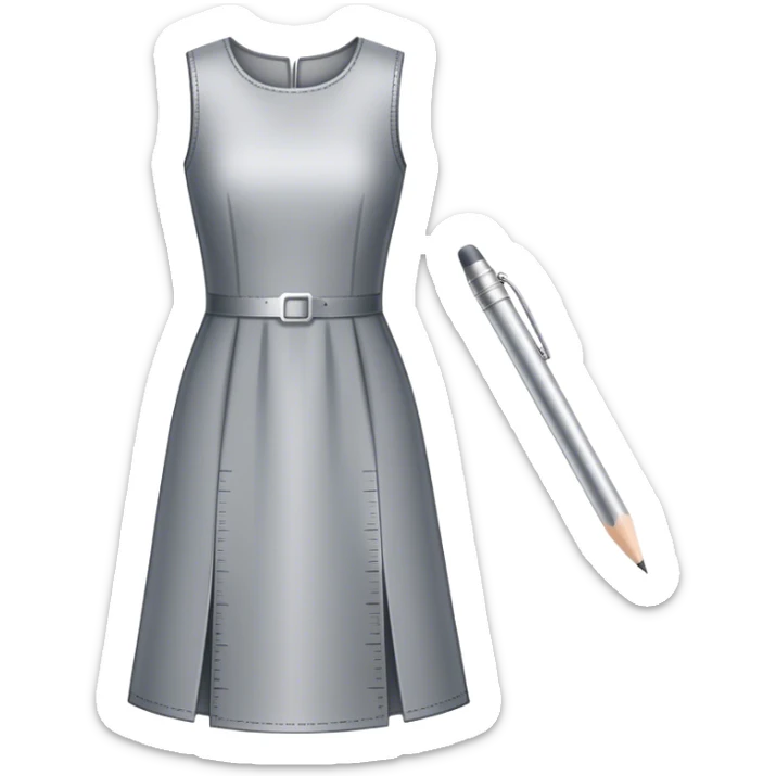 Icon for Fashion Design: a dress pattern with measurements, a ruler, and a pencil. The icon should represent the process of designing clothing with a focus on precision and tailoring. Transparent background. sticker