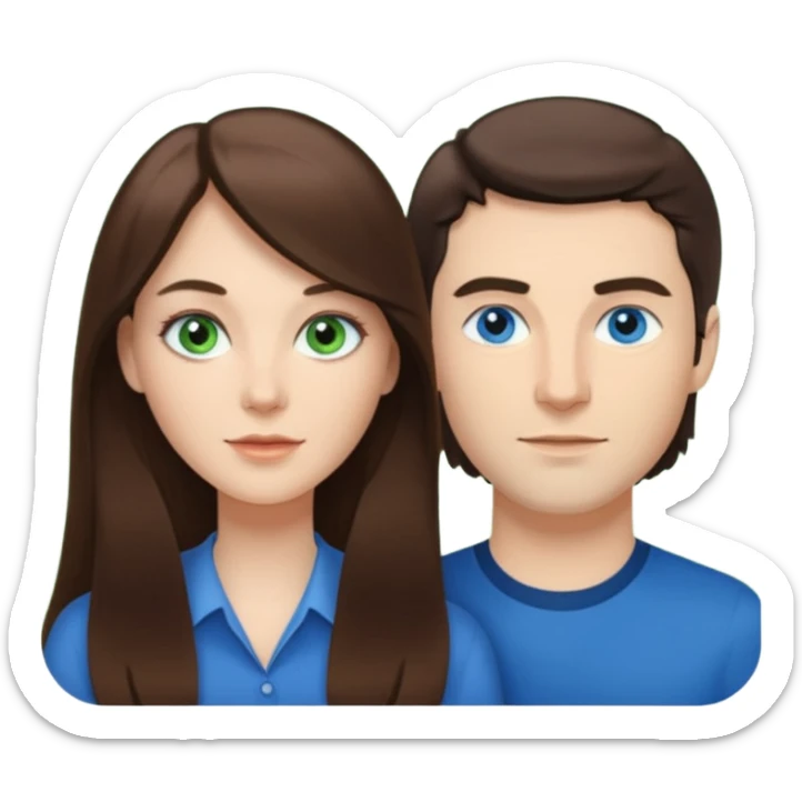 “A Polaroid-style photo of a couple with a heart of a white woman with long brunette hair and blue eyes, and a white man with short brunette hair and green eyes.” sticker