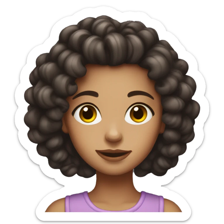 Girl with warm, long, dark brown hair, with curlers, with light skin and dark brown eyes  sticker