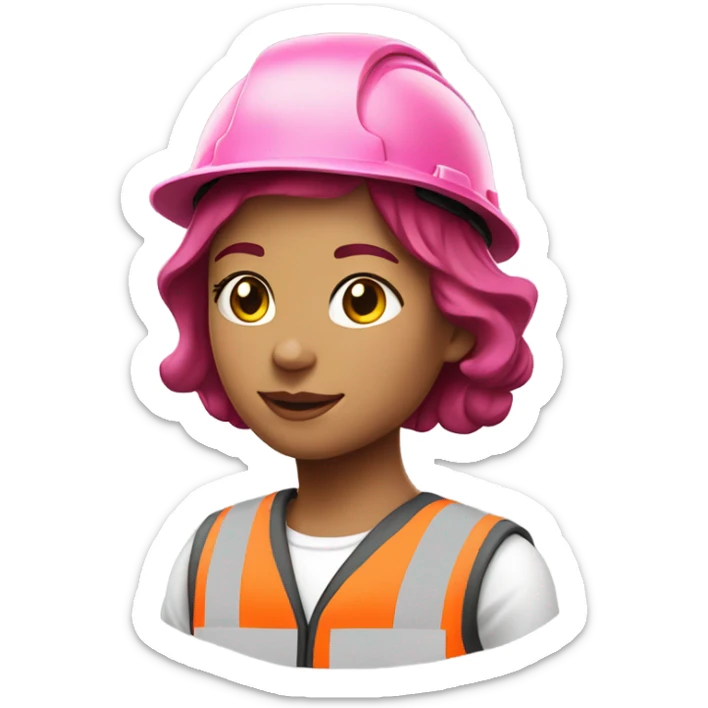girl with burgundy hair wearing pink hard hat and pink hi vis vest sticker