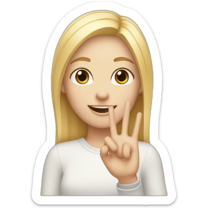 white skin girl with blonde hair showing THREE fingers up on her one hand sticker