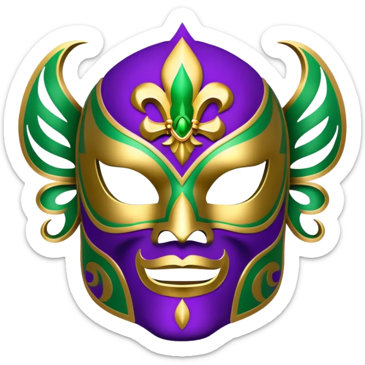 Louisiana themed luchador mask with fleur-de-lis and Mardi Gras colors (purple, green, gold) sticker