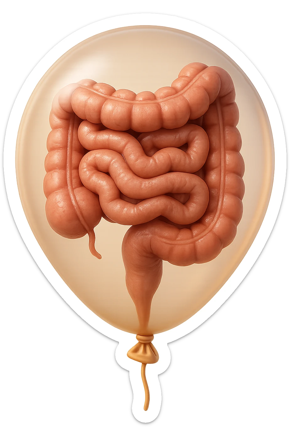 EMOJI STILE IPHONE 3D DI UN INTESTINO CHIUSO IN UN PALLONCINO CHE SIMBOLEGGIA GONFIORE, IPERREALISTICA 4K sticker