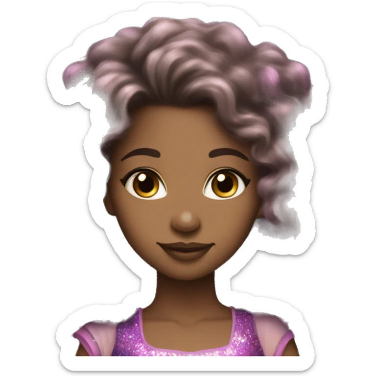 Light skin black woman long curly hair brunette fairy princess pink purple teal gold sparkles sticker