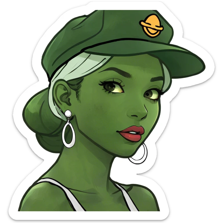 A pretty girl biting her lip and looking Down at you with half open eyed sticker