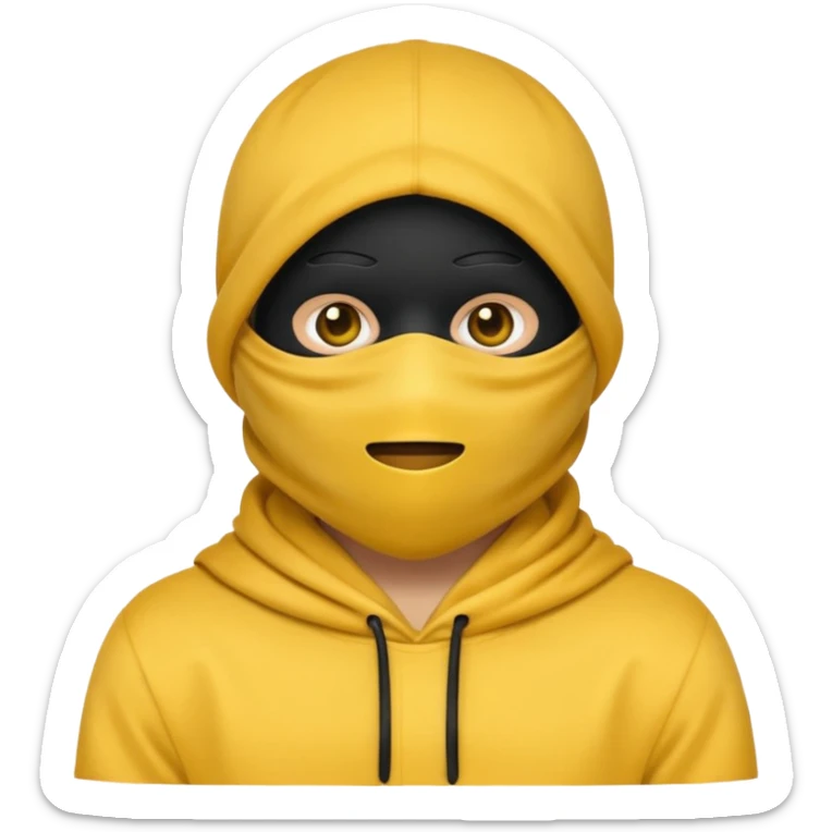 masked yellow emoji covering head and face / rap style like yeat kinda cloth covering head and face. rap style and minimalistic and mysterious sticker