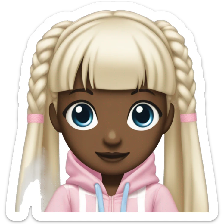 chii chobits with dark skin with pink eyes  and braids, wearing Manchestercity outfit sticker