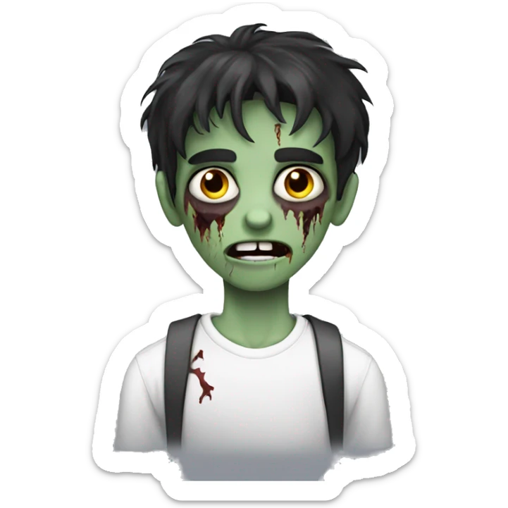 teen boy zombie with dark hair and white shirt sticker