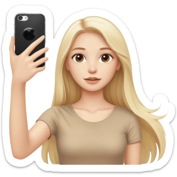  beautiful pale blonde girl with long hair taking selfie in beige top sticker