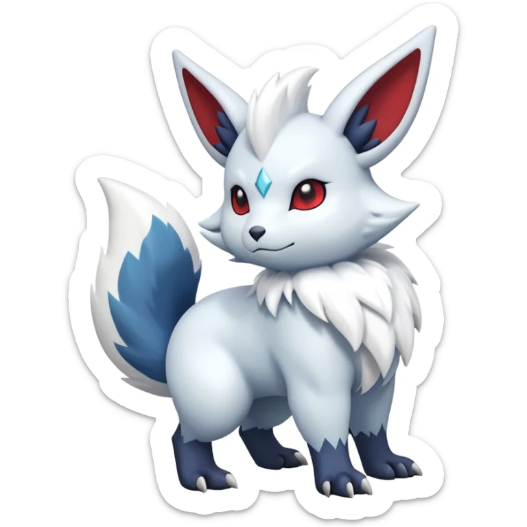 Shiny White Furry Snowy Ice-type Absol-Minccino-Zangoose-Hybrid (Full body) sticker