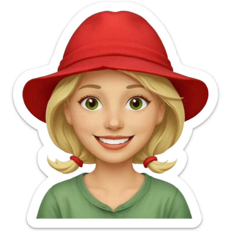 messy green clay mask and red tourist hat blond woman sticker