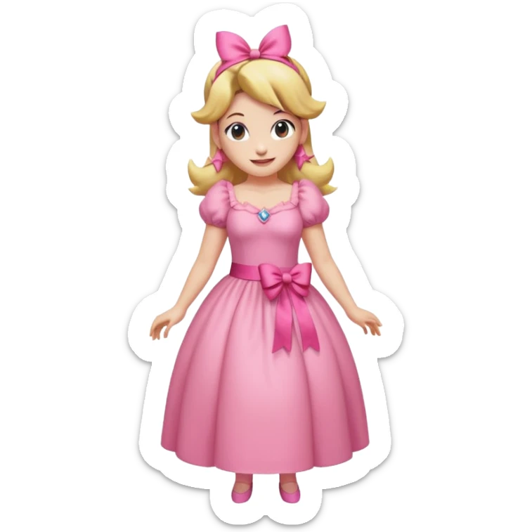 Princess peach full body with a pink ribbon tied to her hair sticker
