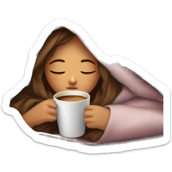 girl inside a blanket sipping coffee eyes closed sticker