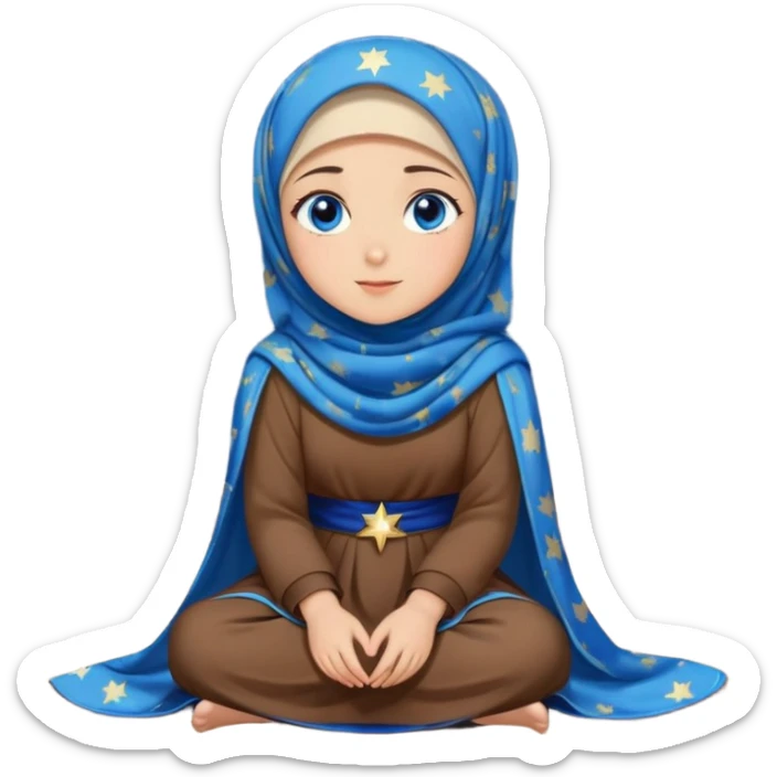 Turkish beautiful finish Konya girl blue eyes with starry night hijab dress and watching the sky on the ground  sticker