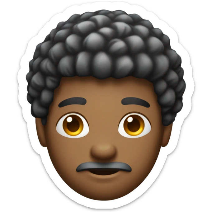 Créer l'émoji d'un homme peau mate, dégradé cheveux afro, visage en diamond. Duvet et bouc, bras croisé. sticker