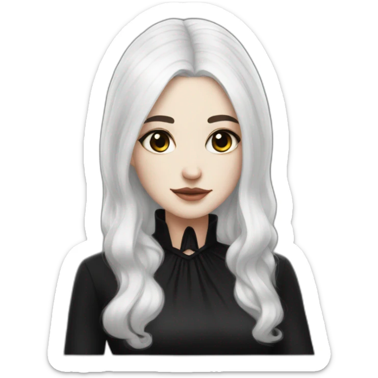 white hair girl with black gothic dress brown eyes with freckles sticker