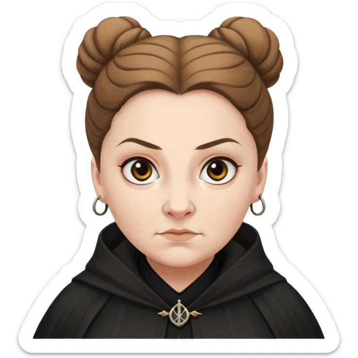 Alecto Carrow in harry potter, a white fat woman , one knot bun light brown hair, look evil, black cloak sticker