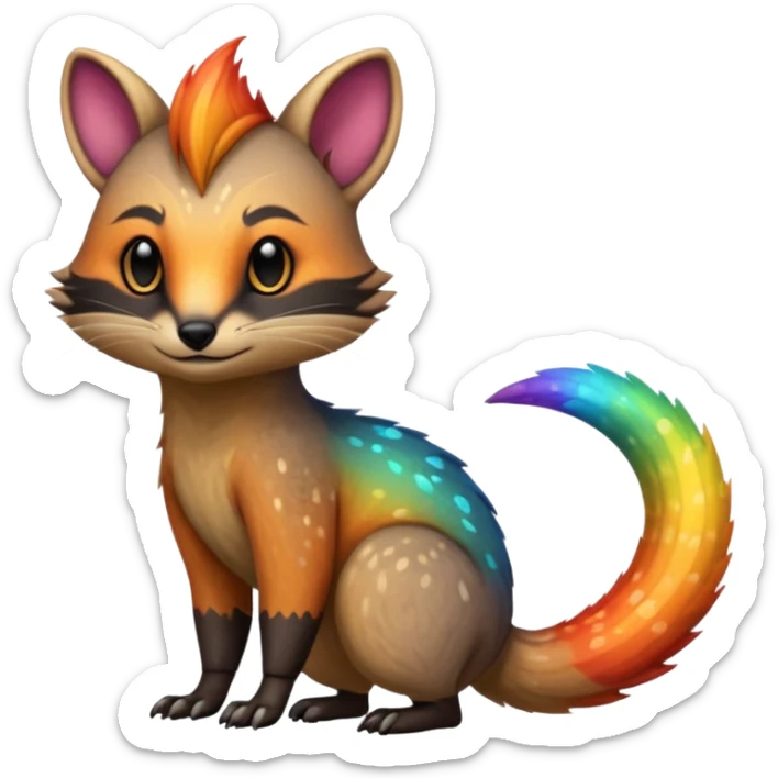 Fiery Rainbow-Sparkly Handsome Wicked Cool Hot Edgy Badass Numbat-Trico-Civet-Vernid-fusion-hybrid-creature sticker