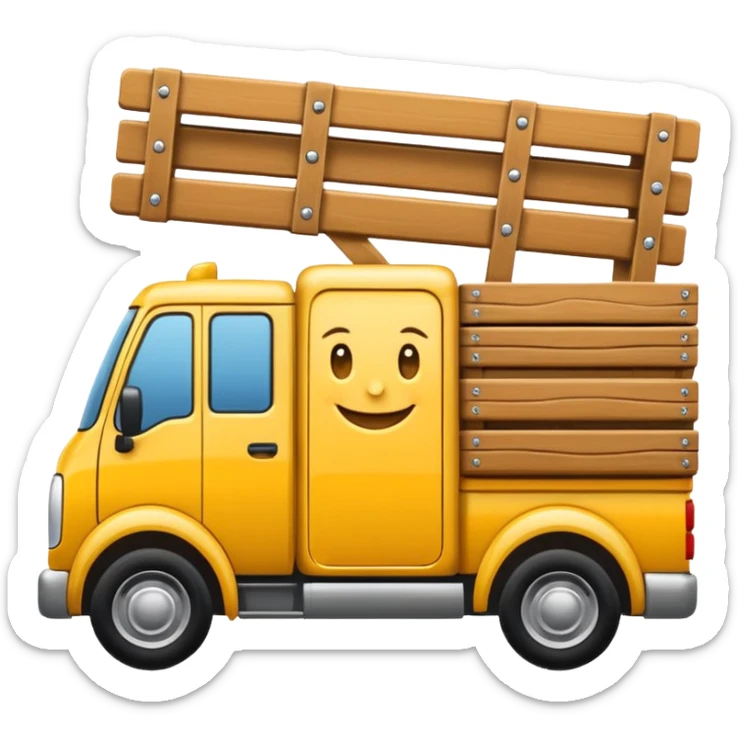 logo of a smiling truck carrying furniture, for furniture delivery 'Gruzovichek', iOS emoji style sticker