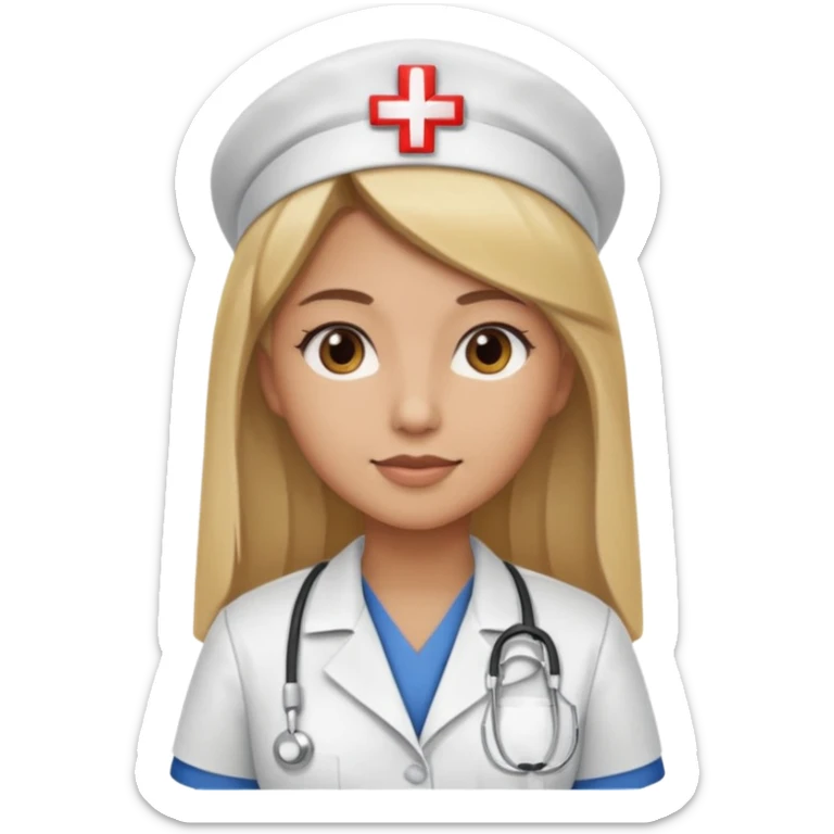 Mujer color de piel moreno claro, con cabello rubio largo, lacio y suelto, de enfermera sticker