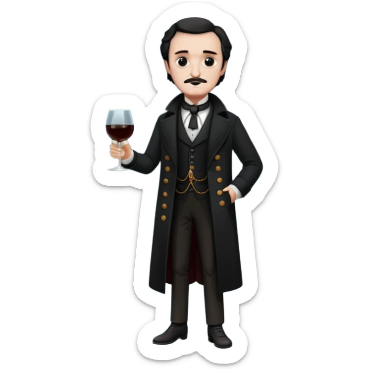 edgar allan poe at christmas full body holding a glass of amantillado sticker