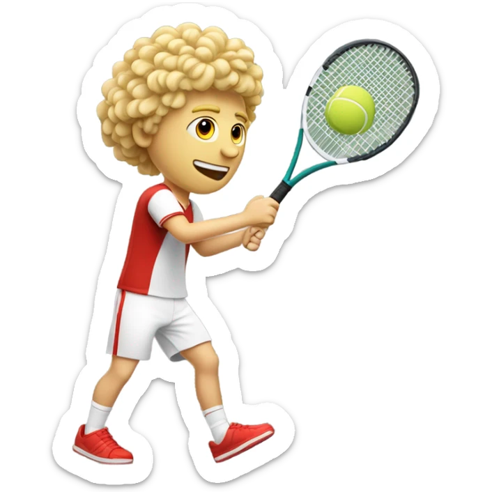 joueur de tennis homme blond avec cheveux frisé qui tiens une seule raquette de tennis rouge habillé  sticker