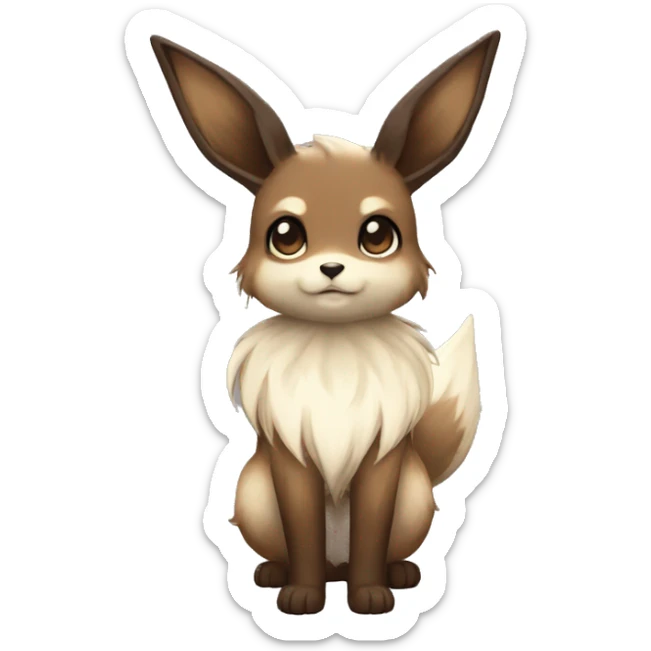 Kawaii Pale Shiny Eevee with dark brown long emo hair covering her eyes Full Body sticker