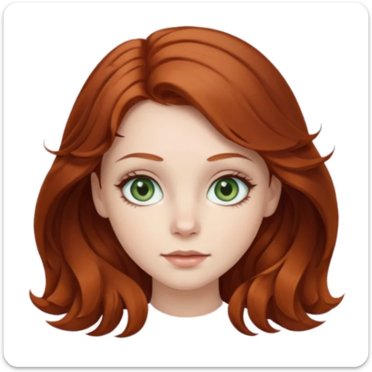 caucasian, pale, auburn haired girl, with medium length wavy hair, and sage green eyes with long eyelashes sticker