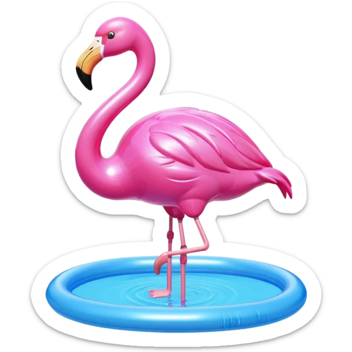 3D render of Pool Flamingo made of shiny inflatable vinyl, visible seam lines, air valve, highly reflective plastic texture, pool toy aesthetic, Apple emoji style, isolated on white background --v 6.0 sticker