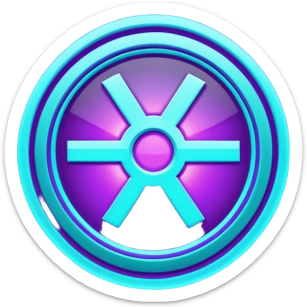 futuristic minimalistic glowing reload symbol, purple and cyan energy glow, dark background, clean modern design, 1:1 aspect ratio, no face sticker