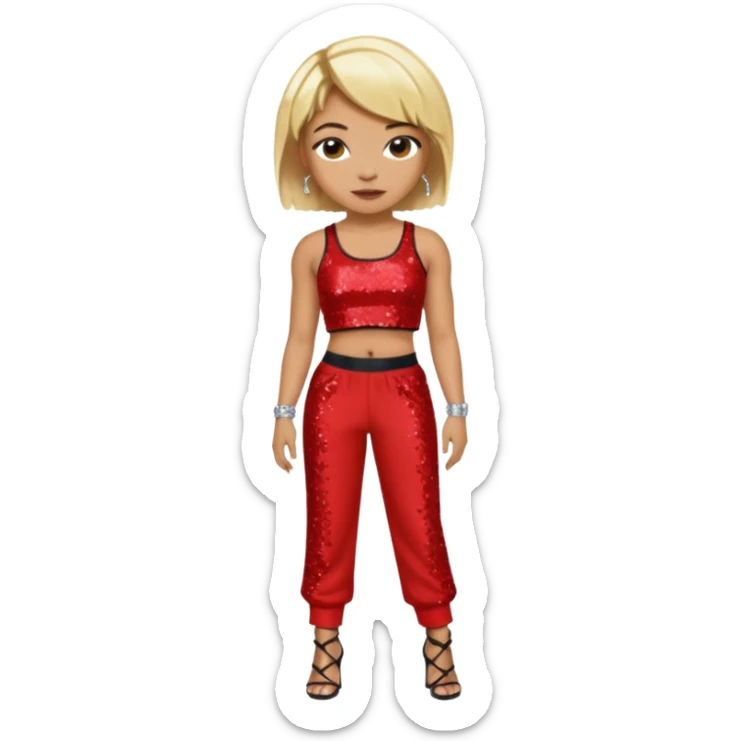 T Boz from TLC with short blonde hair, red sequin crop top and pants sticker