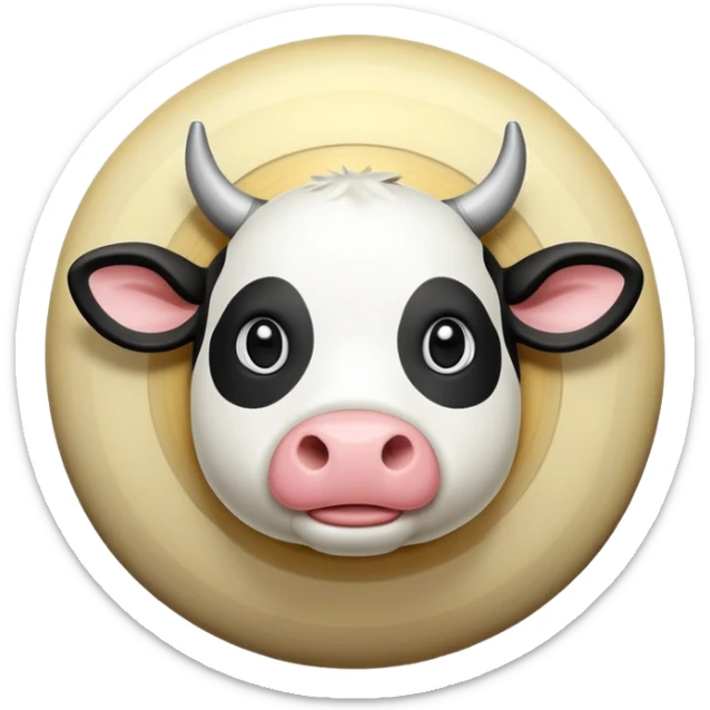 Cartoon cow face on one side of planet Saturn, with the planetary rings around the middle and tiny cow legs sticking out from the bottom sticker