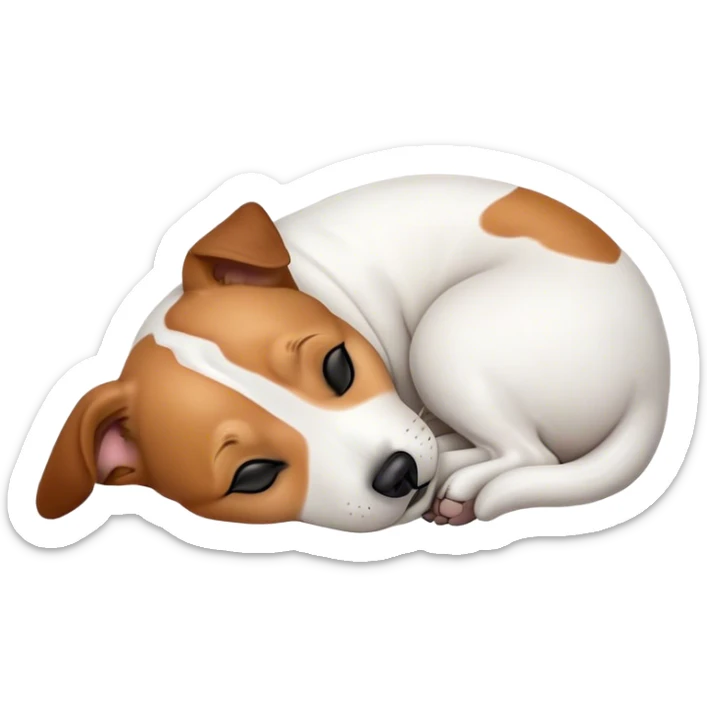 Meme-Worthy Cute Sleeping Jack Russell Terrier Portrait Emoji, Head and body resting peacefully with a contented smile, showcasing a compact, alert yet relaxed form with eyes gently closed in serene slumber, Simplified yet adorably endearing features, highly detailed, glowing with a soft, drowsy canine light, high shine, relaxed and utterly lovable, stylized with an air of playful laziness, soft glowing outline, capturing the essence of a sleeping Jack Russell Terrier that feels destined to become the next viral icon of adorable rest! sticker