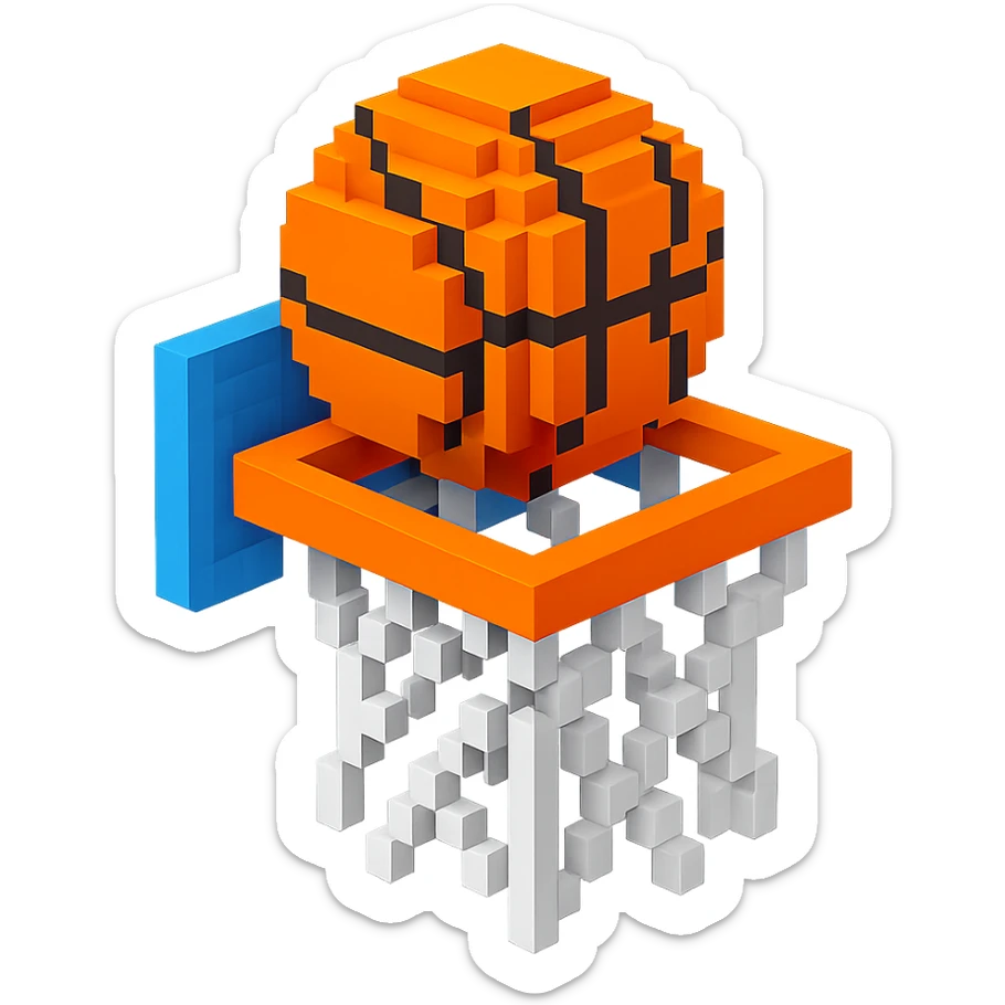 Voxel-style basketball in a net, no background, variation 3. sticker