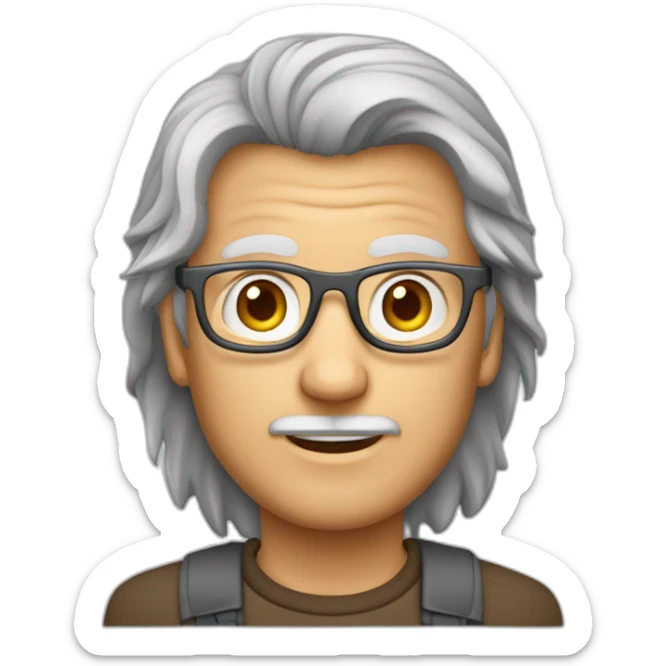 ein Mann Ende 50 mit grau-rötlichen Haaren, Halbglatze und brauner Brille ohne Bart sticker