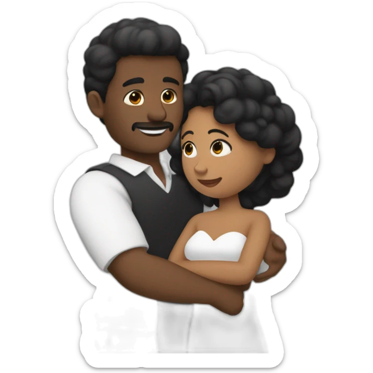 un abrazo deuna mujer de raza negra con un vestido estrecho y un hombre blanco sin pelo sticker