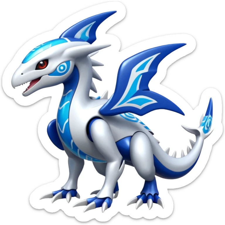 Shiny futuristic Cyber-Kyurem-Kyogre-Latios-Lugia-Fakémon-hybrid-creature (full body)  sticker