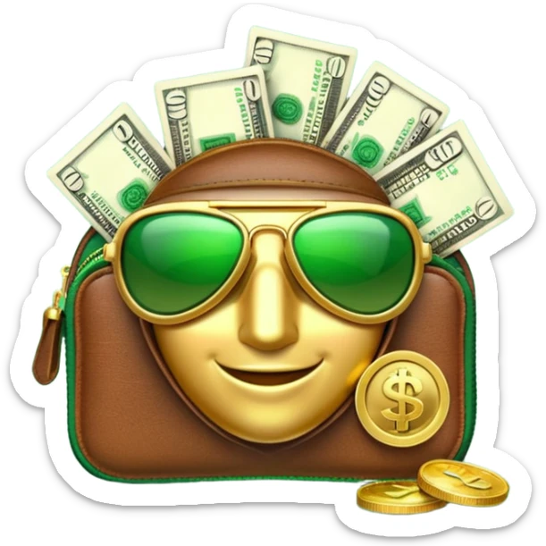 Aviator money emoji, wallet full of cash, casino vibe, premium 3D emoji style, clean, no background
 sticker