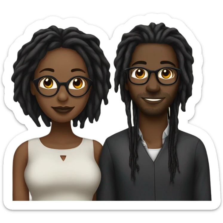 black couple with locs, dark skin with long black locs, dark skin with glasses and BLACK locs tied up kissing sticker