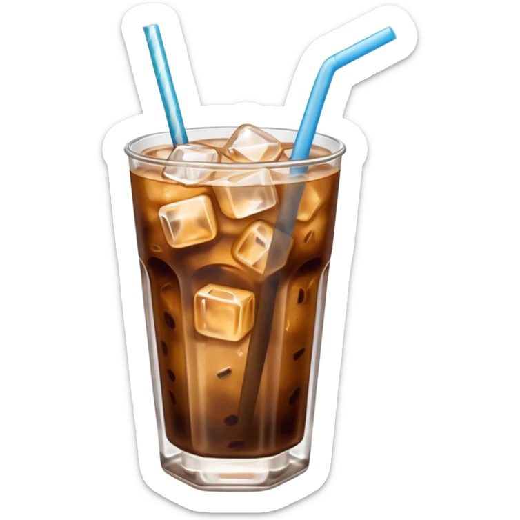 cold coffee emoji, a glass of iced coffee with ice cubes and a straw sticker