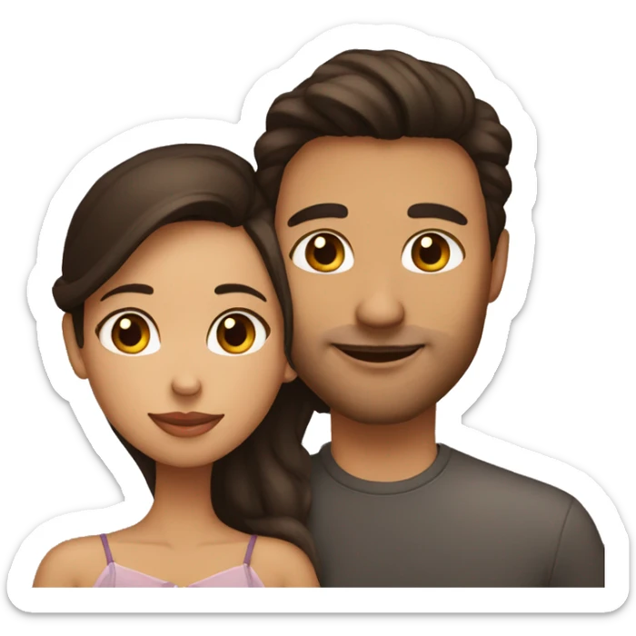 tan skin girl with dark brown hair kissing husband on cheek sticker