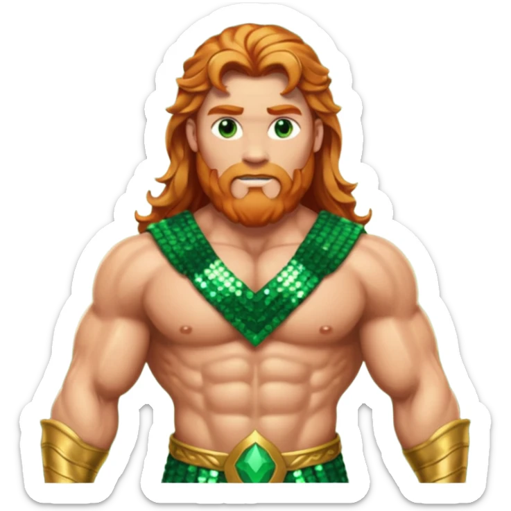 Hercules, God of Heroes from Gods and Goddesses with long reddish blonde hair, bronze and green sequin outfit sticker