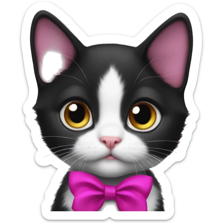 Tuxedo kitten with a magenta ribbon Hazel eyes sticker