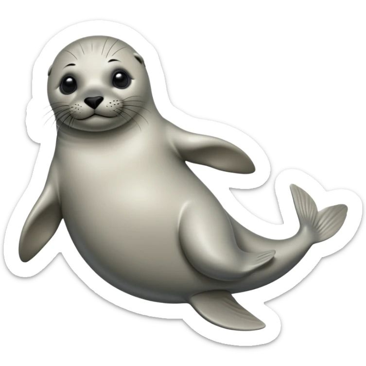 cinematic-seal-realistic-full-body-lounging-emoji,-sleek-body-stretched,-short-smooth-fur-glinting-in-the-sea-breeze,-flippers-tucked-comfortably-beneath-its-body,-large-dark-eyes-filled-with-playful-curiosity sticker