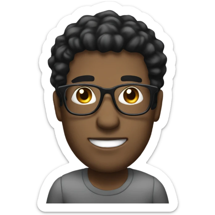 man with black hair with white streaks, glasses and laptop sticker