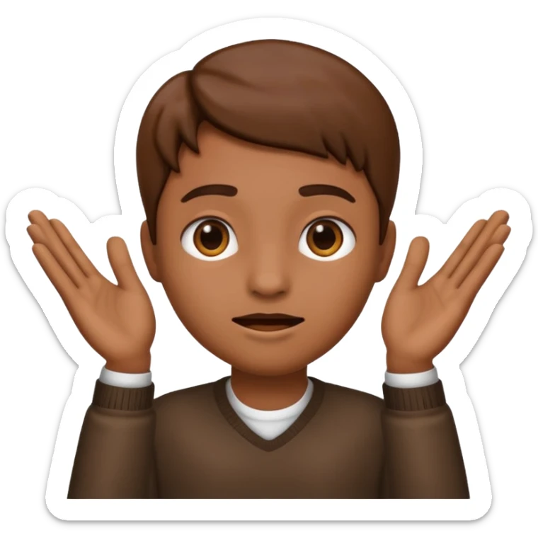 Nervous emoji + hands up emoji. Remove flow effects at the very top the of the hands so the head can be between the hands sticker