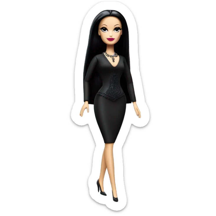 Dulcissima Barbie, Morticia Addams,cute funeralwear,showing off, show full body,accessories  sticker