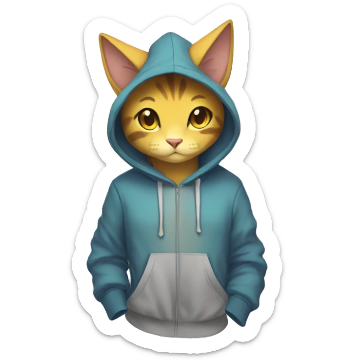 Anthro Sona Fakemon feline with a hoodie Full Body sticker