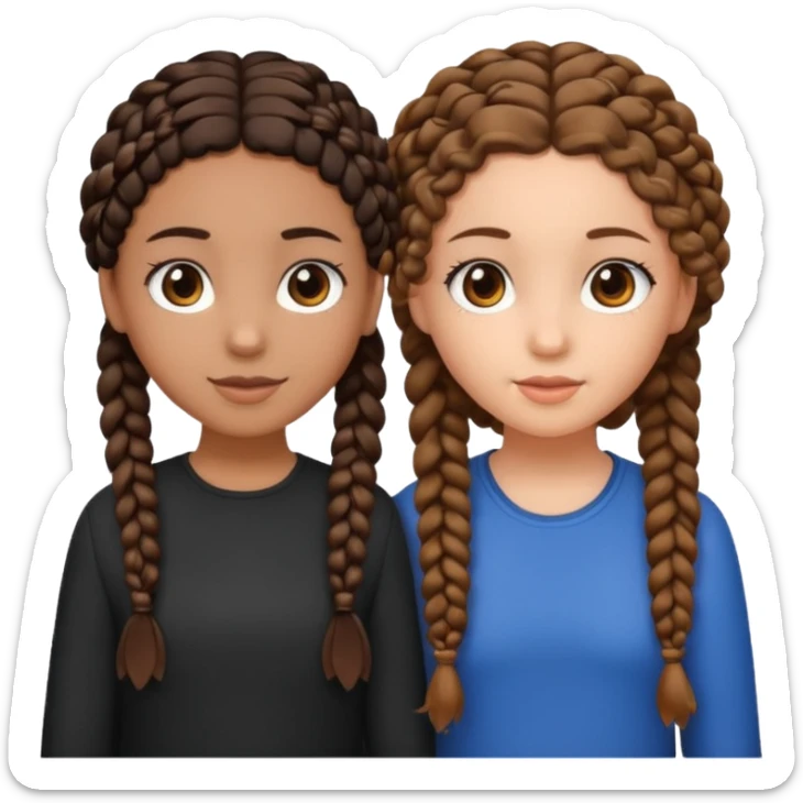2 girl best friends. One is black with braids and brown eyes. One is white with curly brown hair with brown eyes. sticker